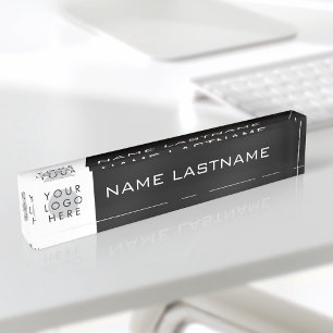 Custom Logo Simple Basic Name Lastname Black White Nameplate