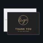 Custom Logo Simple Black and Gold Business Thank You Card<br><div class="desc">Custom black and faux gold business thank you card featuring a minimalist design with your logo on the front along with "Thank you for your purchase". The backside has your personal message. A basic and plain design that still comes across as professional. This simple thank you card is great for...</div>