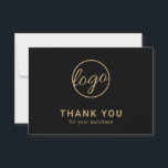Custom Logo Simple Black and Gold Business Thank You Card<br><div class="desc">Custom black and faux gold business thank you card featuring a minimalist design with your logo on the front along with "Thank you for your purchase". The backside has your personal message. A basic and plain design that still comes across as professional. This simple thank you card is great for...</div>