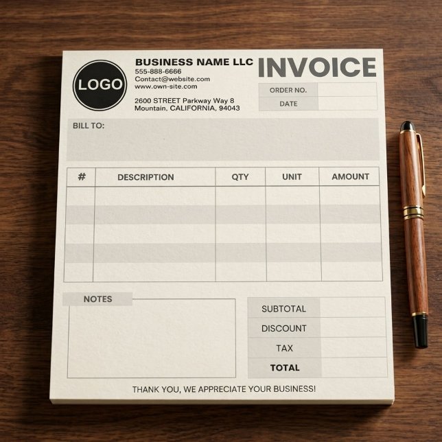 Custom Logo, Simple Business Invoice Order Billing Notepad (custom invoice templates. Find editable, printable, and designer options for every professional need)