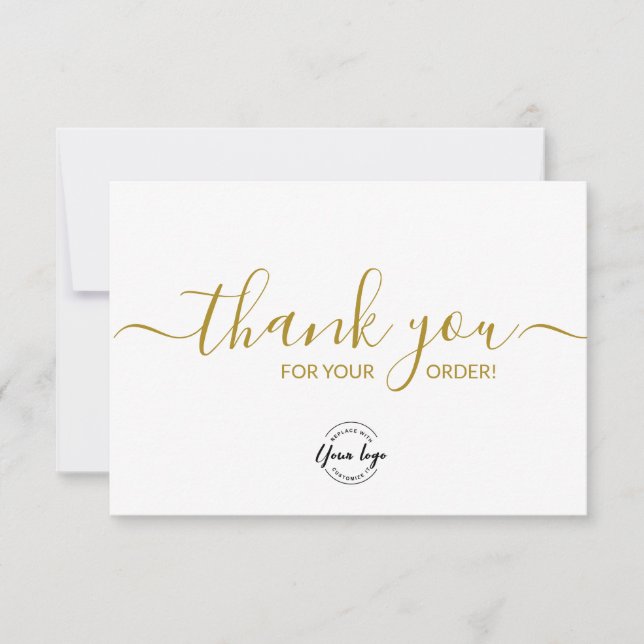 Custom logo Simple Elegant Gold Business order Thank You Card (Front)