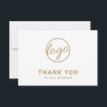 Custom Logo Simple Elegant Gold Business Thank You Card<br><div class="desc">Custom faux gold business thank you card featuring a minimalist design with your logo on the front along with "Thank you for your purchase". The backside has your personal message. A basic and plain design that still comes across as professional. This simple thank you card is great for any type...</div>
