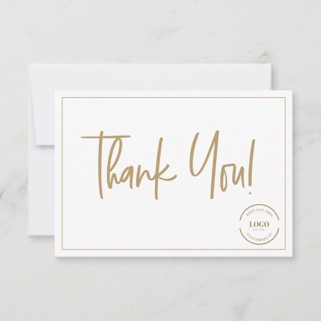 Custom Logo Simple Gold Business Modern Script Thank You Card (Front)