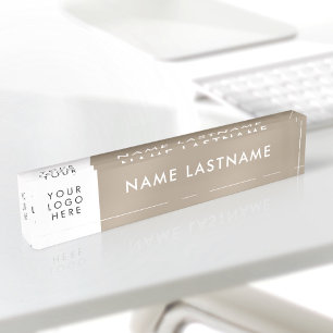 Custom Logo Simple Minimalist Beige White Acrylic Nameplate