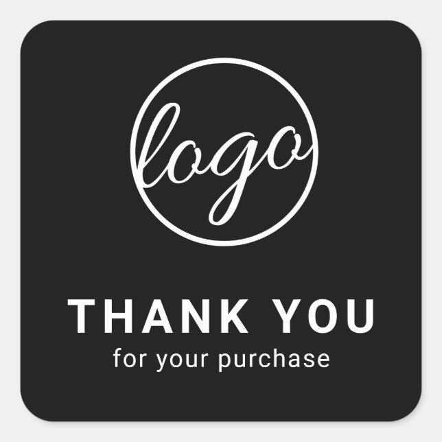 Custom Logo Simple Thank You Black Business Square Sticker (Front)