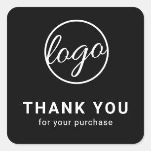 Custom Logo Simple Thank You Black Business Square Sticker