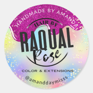 Custom Logo Small Business Confetti Holographic Classic Round Sticker