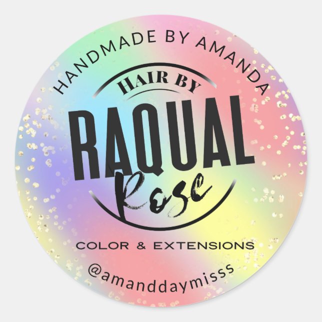 Custom Logo Small Business  HolographicRainbow Classic Round Sticker (Front)