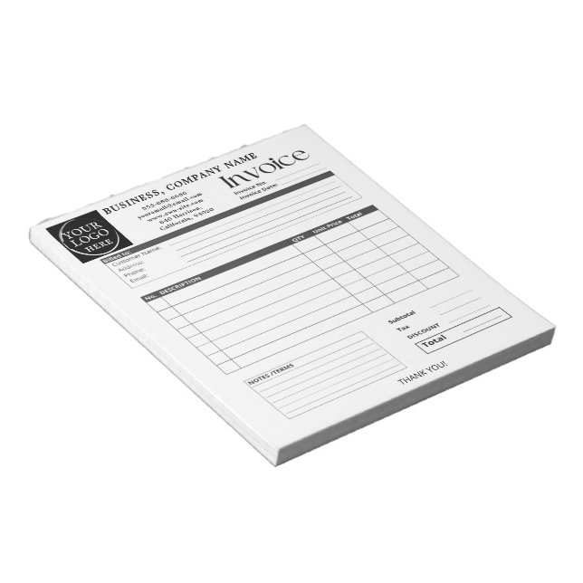 Custom Logo Small Business Invoice Sales Receipt N Notepad (Angled)