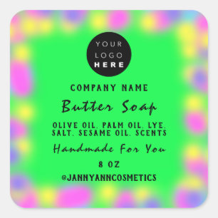 Custom Logo Soap Cosmetics Neon Holograph  Frame Square Sticker