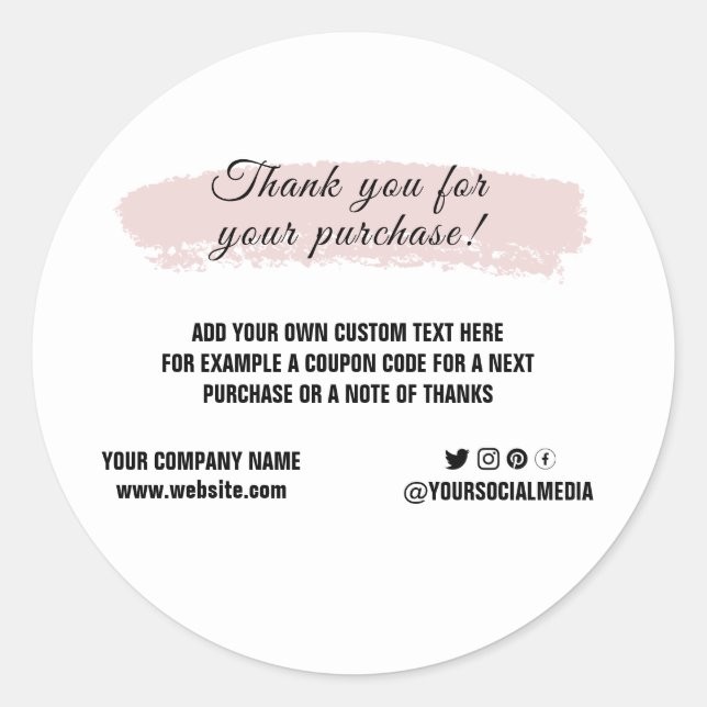 Custom logo social media elegant thank you card cl classic round sticker (Front)