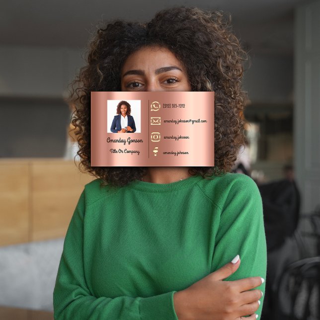  Custom Logo Social Media Gold QR Code Photo Rose Business Card (Custom Logo Social Media Gold QR Code Photo Rose Business Card )