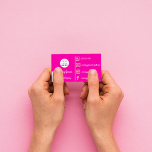 Custom Logo Social Media Gold QR Code Pink Business Card