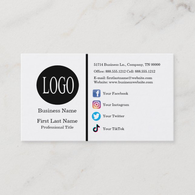 Custom Logo Social Media Icons Minimalist Modern Business Card (Front)