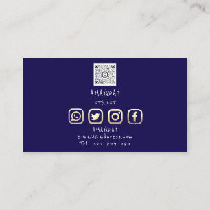 Custom Logo Social Media QR Code Gold Navy Business Card
