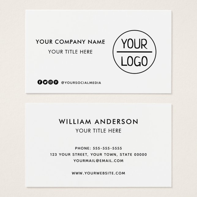 Custom logo social media white business cards (Front & Back)