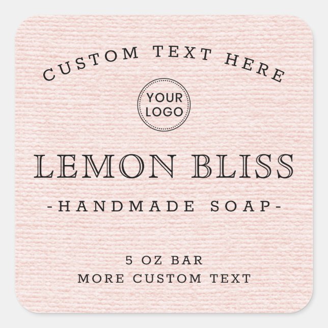 Custom logo square blush pink linen product labels (Front)