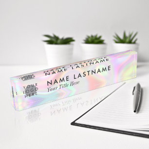 Custom Logo Stylish Holographic Modern Pastels Nameplate