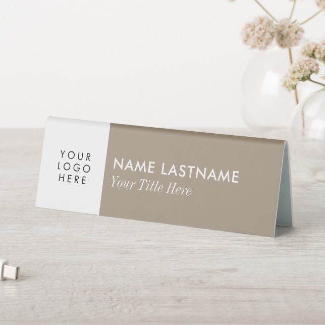 Custom Logo Tan Beige Minimalist Simple White Name (In SItu (Table))