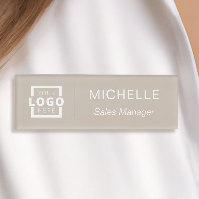 Custom Logo Taupe Business Employee Staff Name Tag (Creator Uploaded)