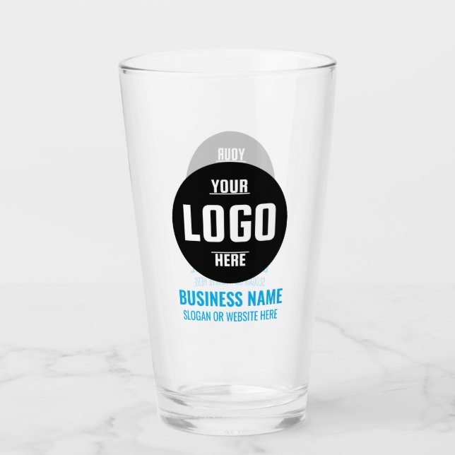 Custom Logo & Text 16oz Blue Personalised Beer Glass (Front)