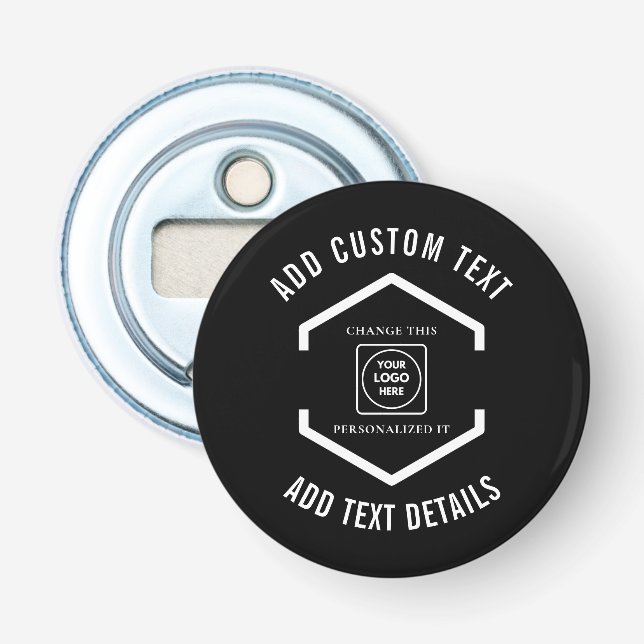 Custom Logo Text Black Background Business  Bottle Opener (Front)