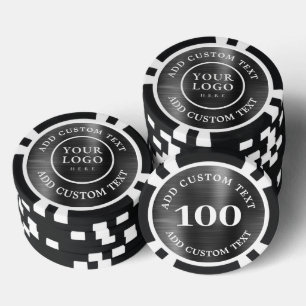 Custom Logo & Text Black Metallic Business Casino Poker Chips