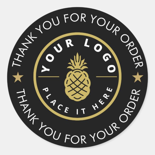 Custom Logo Text Black Thank You Classic Round Sticker (Front)