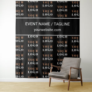 Custom Logo & Text Half Drop Repeat Black Backdrop Tapestry
