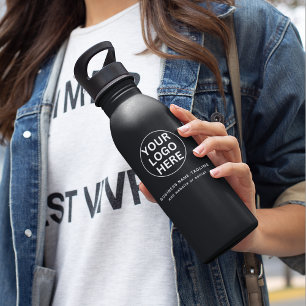 Custom Logo & Text l Modern Branded Black & White 532 Ml Water Bottle
