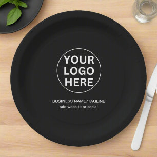 Custom Logo & Text l Professional Business Black Paper Plate