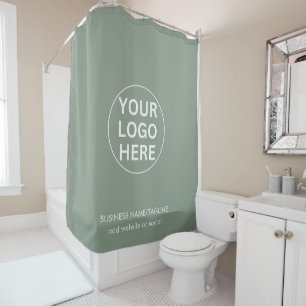 Custom Logo & Text l Sage Green Branded Business  Shower Curtain