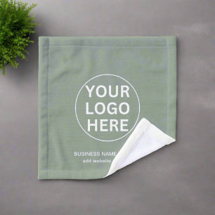 Custom Logo & Text l Sage Green Branded Business  Wash Cloth