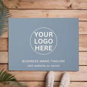 Custom Logo & Text l Welcome Dusty Blue Branded Doormat