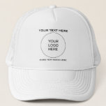 Custom Logo Text Mens Womens White Baseball Trucker Hat<br><div class="desc">Unisex Basic White Business Company Logo Employee Staff Bulk Elegant Modern Promotional Template Upload Add Logo Men's & Women'sBaseball & Trucker Hat... </div>