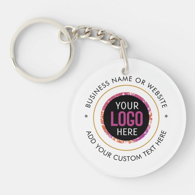 Custom LOGO Text Modern Black White Business Ke Key Ring (Front)