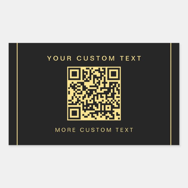 Custom Logo Text QR Code Template Black & Gold Rectangular Sticker (Front)