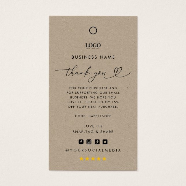 Custom Logo Thank You Business Clothing Hang Tag (Front)