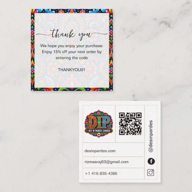 Custom logo Thank You Coupon Card Order Insert (Front/Back)