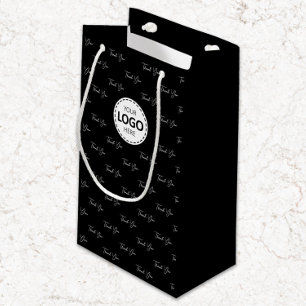Custom Logo Thank You Pattern Black  Small Gift Bag