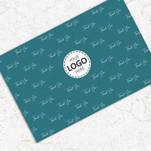 Custom Logo Thank You Pattern Teal Tissue Paper