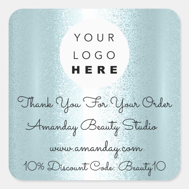 Custom Logo Thank You Shopping Discount Code Blue Square Sticker (Front)