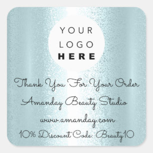 Custom Logo Thank You Shopping Discount Code Blue Square Sticker