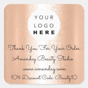 Custom Logo Thank You Shopping Discount Code Coral Square Sticker