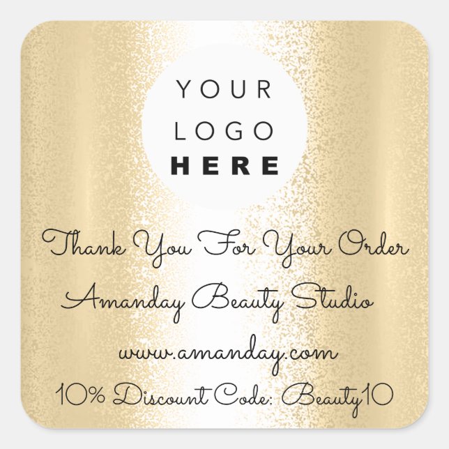 Custom Logo Thank You Shopping Discount Codes Gold Square Sticker (Front)