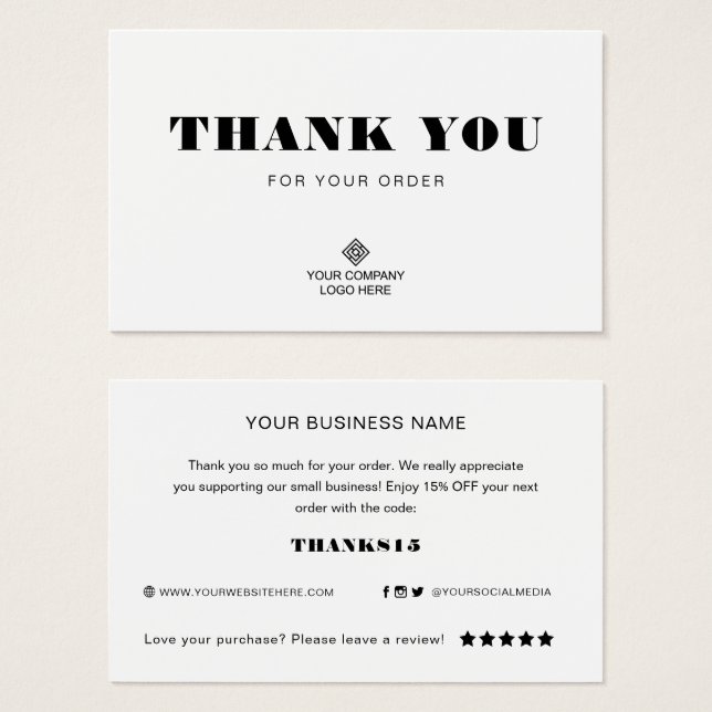 Custom Logo Thank You Small Business Packing Card (Front & Back)