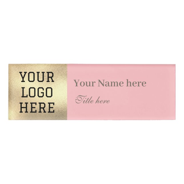 Custom Logo Title Simple Pink Business Name Tag (Front)