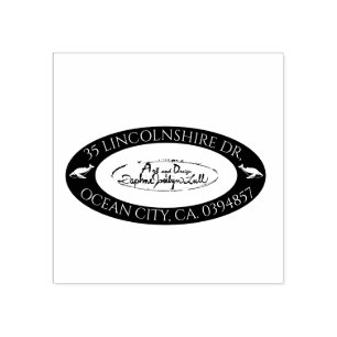 Custom Logo w Whales Black Oval Return Address Rubber Stamp