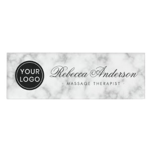 Custom logo white faux marble magnetic name tags