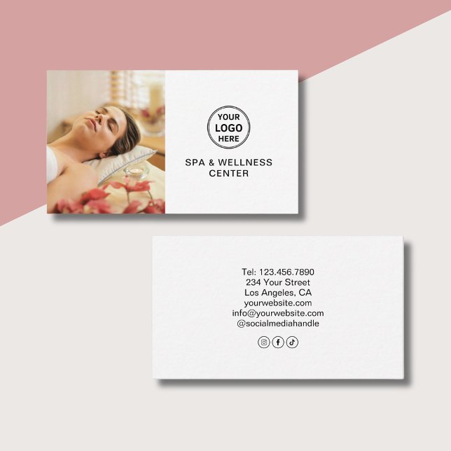 Custom Logo White Spa Wellness Centre Professional Business Card (Custom Logo White Spa Wellness Center Professional Business Card)